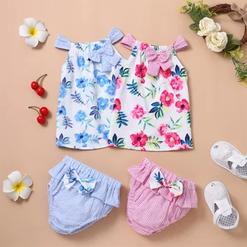 3 6 9 12 18 24 Months Newborn Baby Girls Clothes Sets Floral Print Summer Sleeveless Tops+PP Shorts Sets Infant Outfits Clothes 2