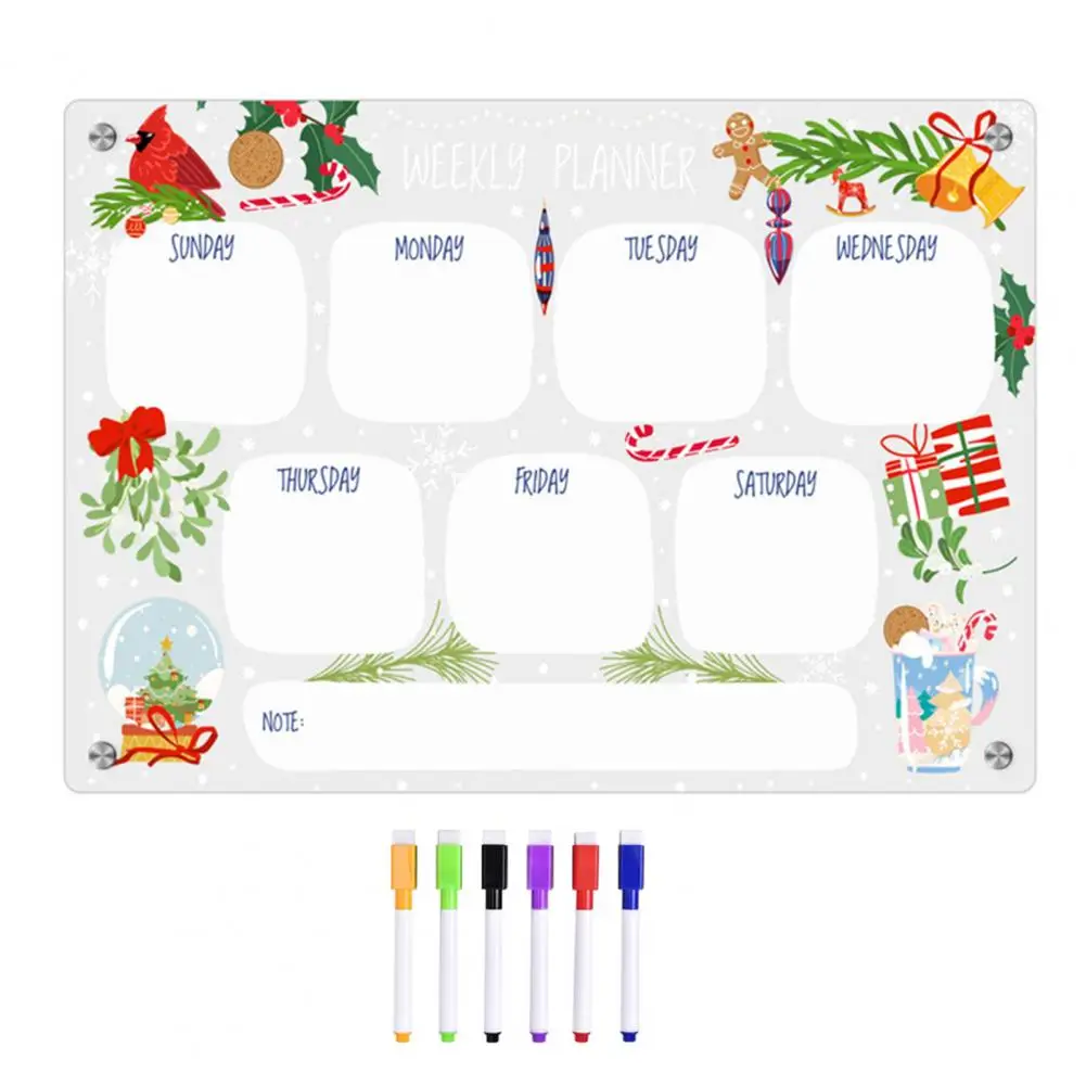 Grocery List Whiteboard A3 Magnetic Whiteboard Set Reusable Dry Erase Planner with Colorful Marker Pens Weekly Plan for Fridge