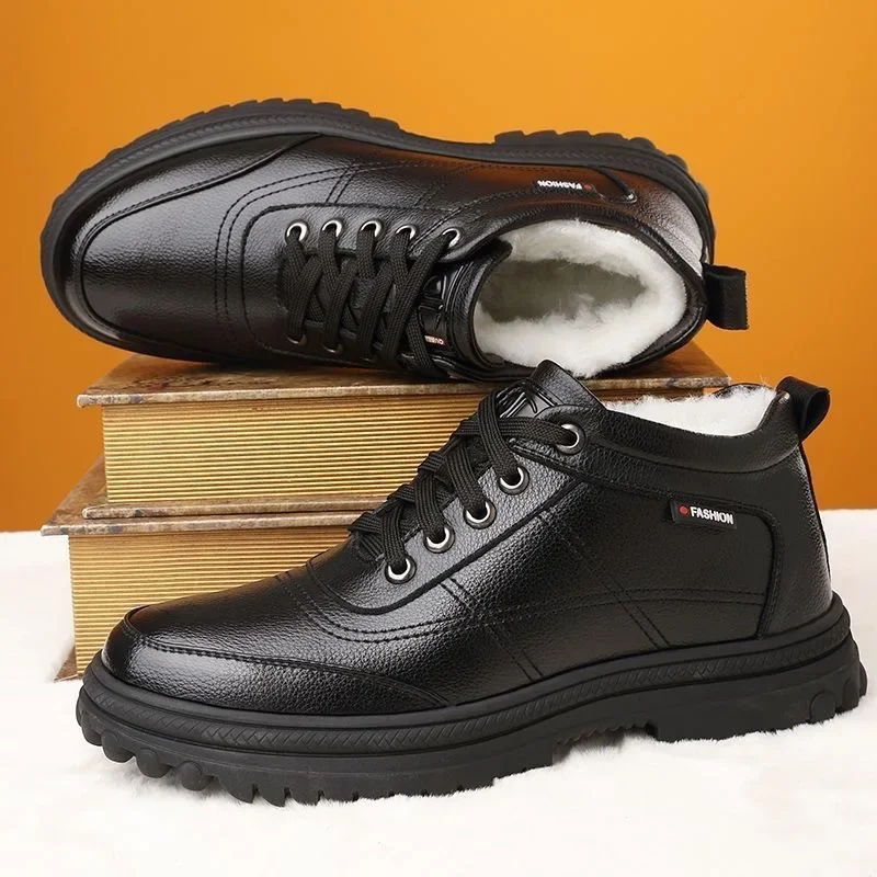 Premium Men's Leather Boots - Warm Plush Outdoor Footwear