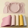 4PCS Baby Silicone Dishes Set Waterproof Placemat Suction Cartoon Bear Plate Soft Fork Spoon Feeding Learning Baby Stuff 5