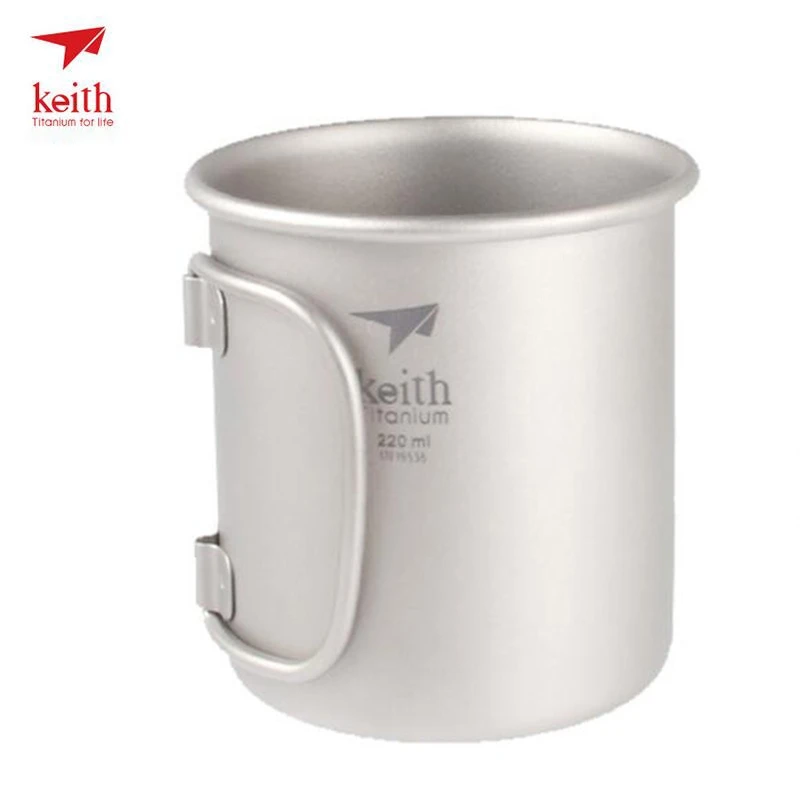 Keith Titanium Cup Titanium Water Mugs Folding Handle Single Wall Cup Outdoor Camping Travel Hiking Cups With Lid 220ml-900ml 4
