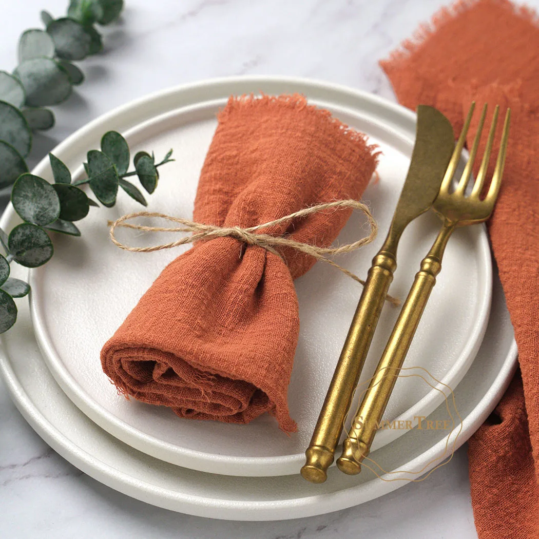 24pcs 32x32cm Vintage Cotton Gauze Napkins Soft Cheesecloth for Wedding Reception, Bridal Shower, Dining Table Linens Decoration