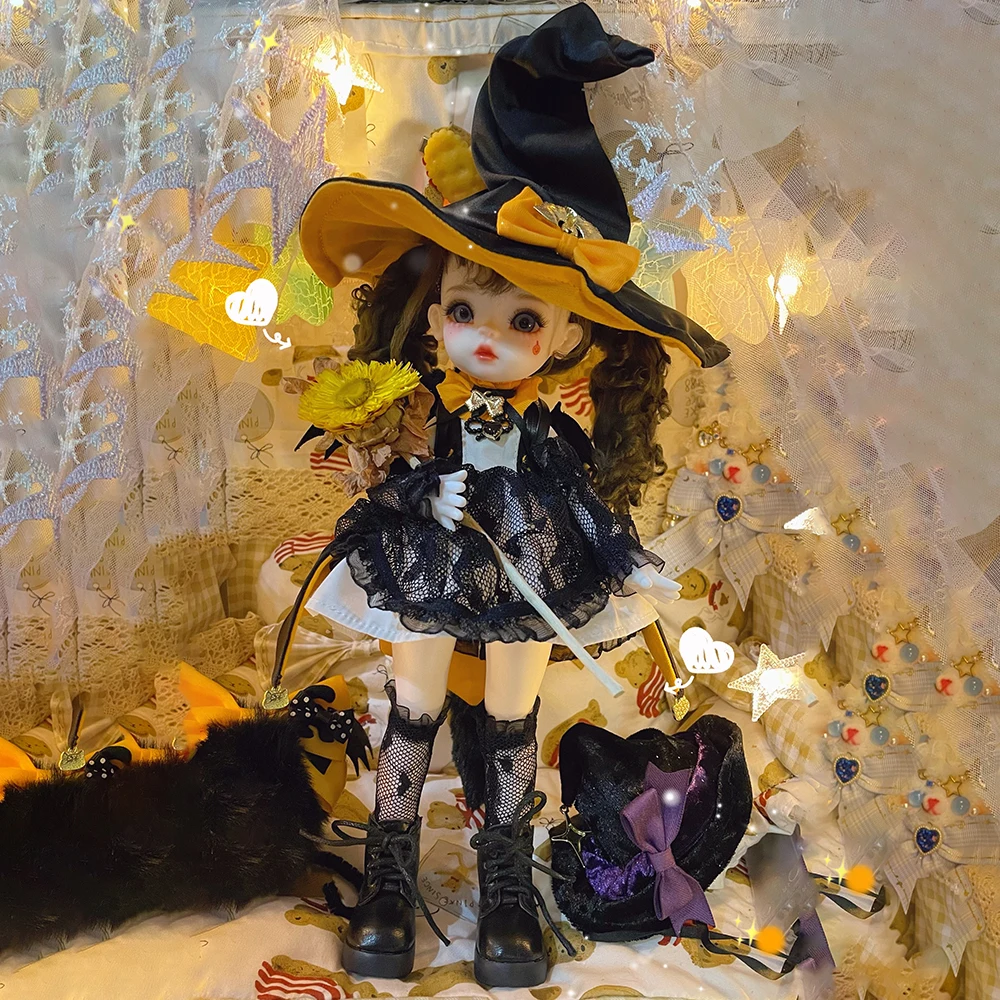

New 1/6 Movable Bjd Halloween Dress Up Doll Hugo Witch Girls Anime Figure Doll Wig Shoes Collection Decoration Change Diy Clothe