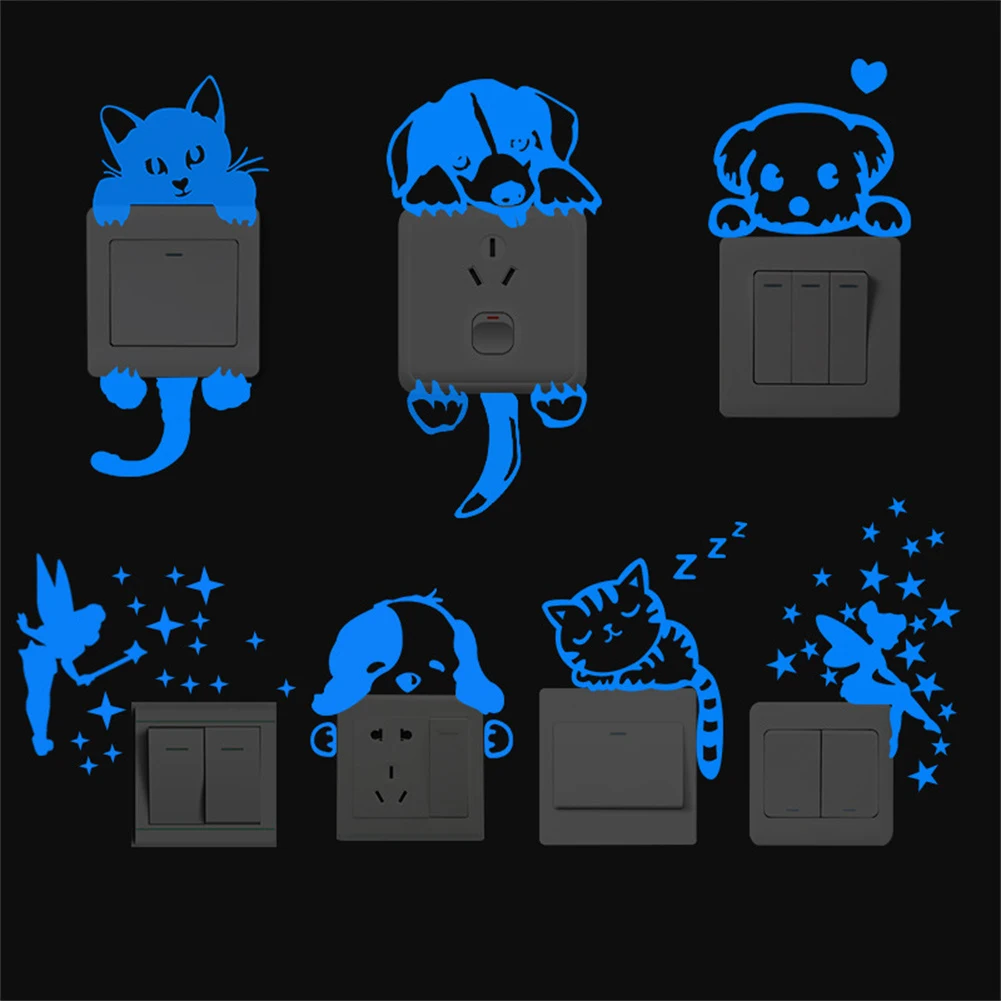 Luminous Switch Stickers Cartoon Cat Luminous Switch Stickers Removable Decorative Decals For Children Room Living Room Bedroom Decoration