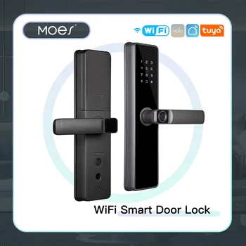 WiFi Smart Door Lock Indoor Password Fingerprint Remote Unlock Keycard Antihijack Tamper Alarm Battery Powered Temporary Charge