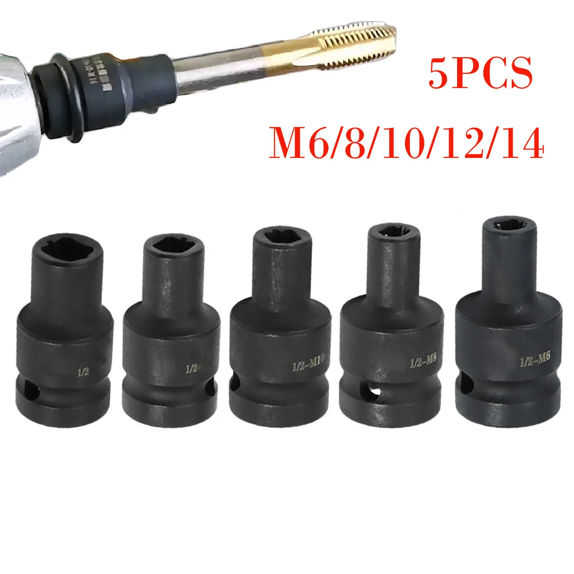 5 stücke Tap Buchse Set M6-14 Legierung Stahl Maschine Tap Halter 1/2'' Platz Interface Schnell Ändern Gewinde wasserhähne Adapter Für Power Tools