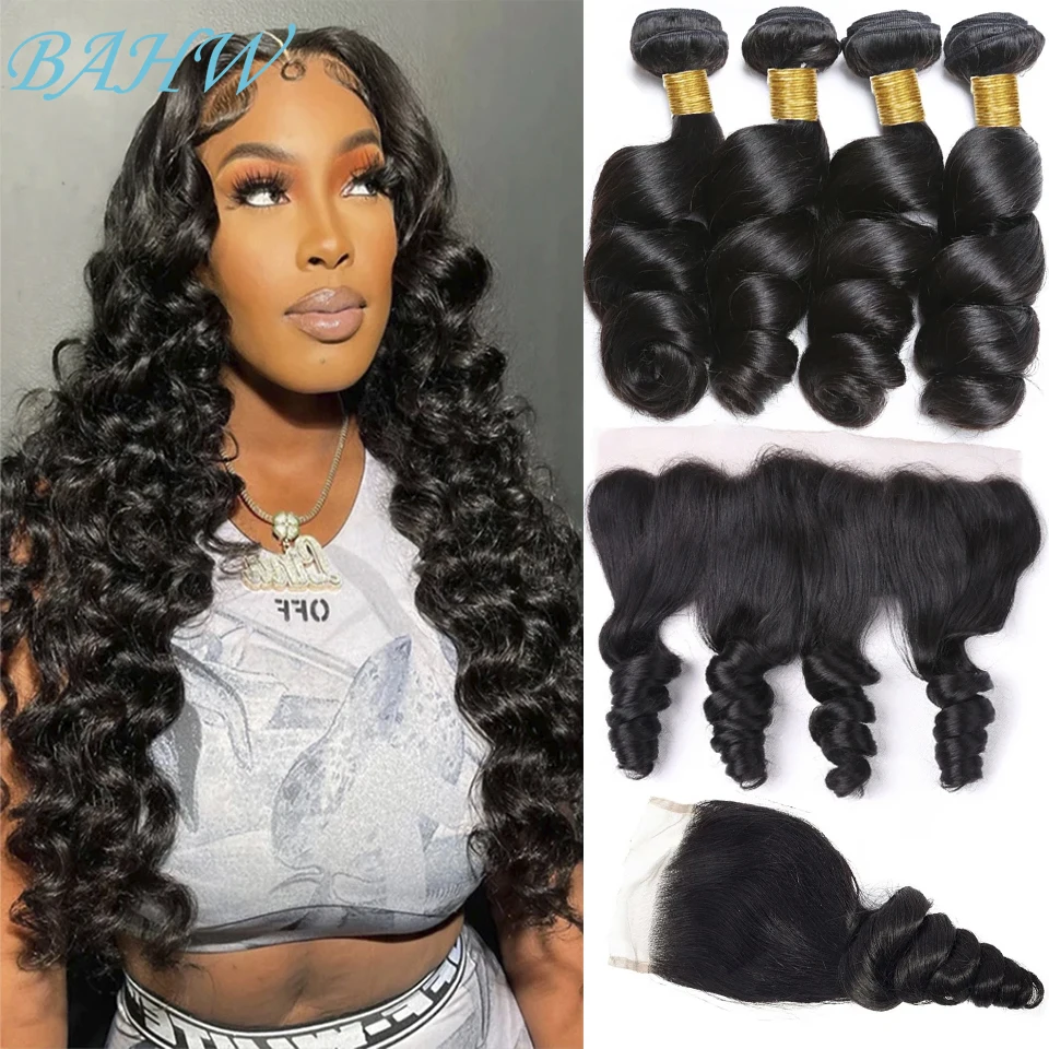 Peruvian Loose Wave Bundles 12A Virgin Human Hair Bundles With 13x4 Lace Frontal Hair Extensions human hair bundles human hair weave
