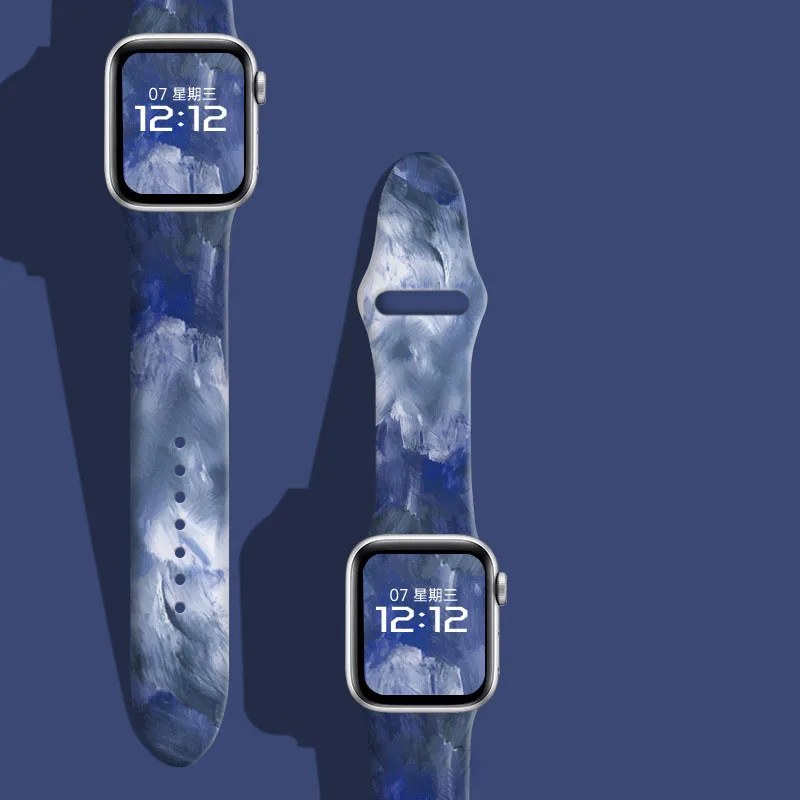 New Fashion Strap For Apple Watch Band 44mm 40mm 38mm 42 mm Printing Silicone Bracelet iWatch 7 6 SE 5 4 3 Accessories 41mm 45mm