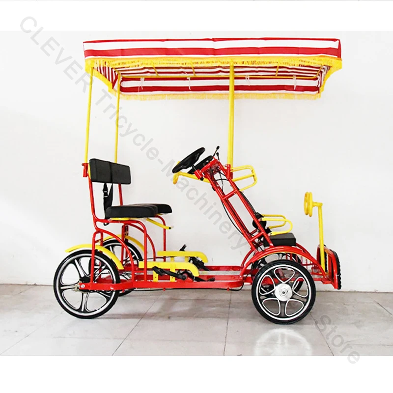 2 Seats Four Wheels Surrey Bike With Canopy And Front Bady Seat