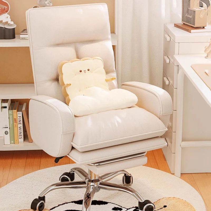 

Leather White Suppor Chair Design Lumbar Wheels Office Recliner Gaming Chair Bedroom Leather Sillon Individual Furniture