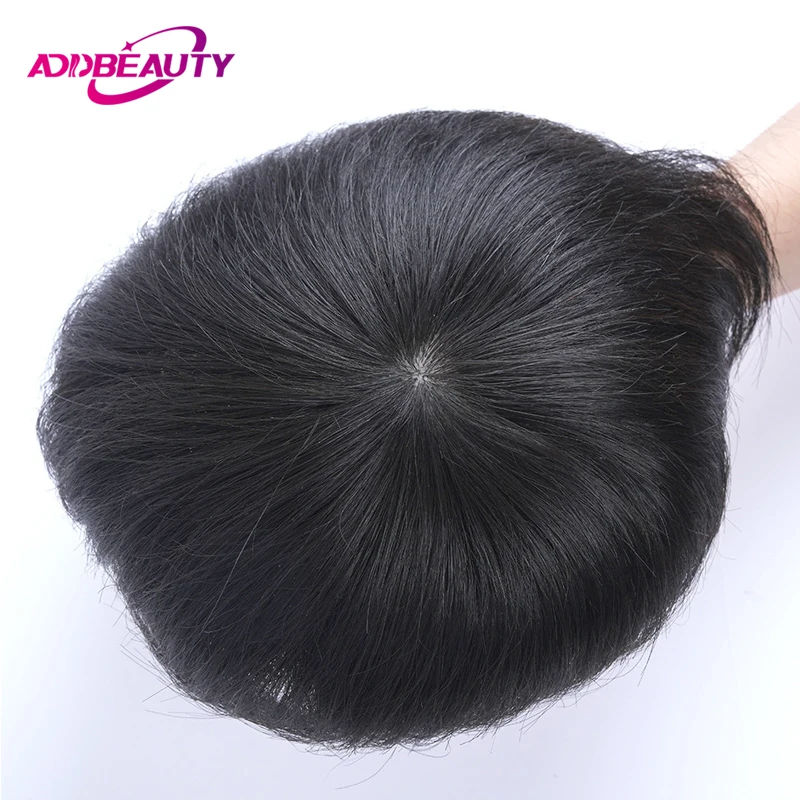 Addbeauty Toupee 남성 헤어 보철물 레이스 PU 기계 남자 가발, 100% 인모 스트레이트 웨이브, 자연스러운 인모 시스템