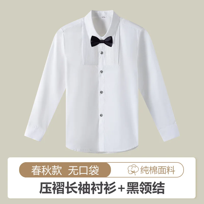 الأولاد الأبيض قمصان طويلة الأكمام القطن الأطفال بلوزة بيضاء حجم 110-180 في سن المراهقة الصبي مرحلة الزفاف حفلة التخرج ازياء