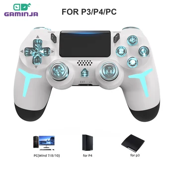 GAMINJA Wireless Game Controller For PS4 PS3 Console Computer PC RGB Light LED Bluetooth Gamepad 6-axis Gyroscope Dual Vibration 1