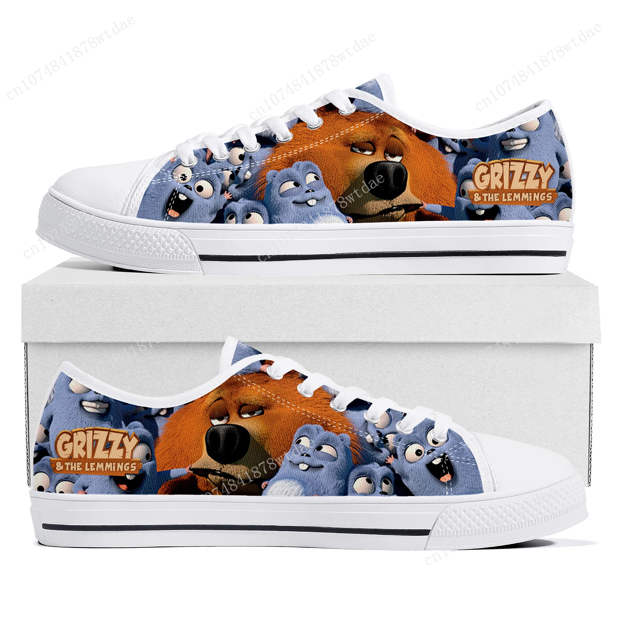 

Grizzly and The Lemmings Low Top Sneakers Womens Mens Teenager High Quality Canvas Sneaker Couple Comics Manga Custom Made Shoes