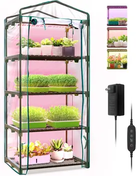 4-Tier Indoor Greenhouse with Grow Lights and Zippered PVC Cover 1