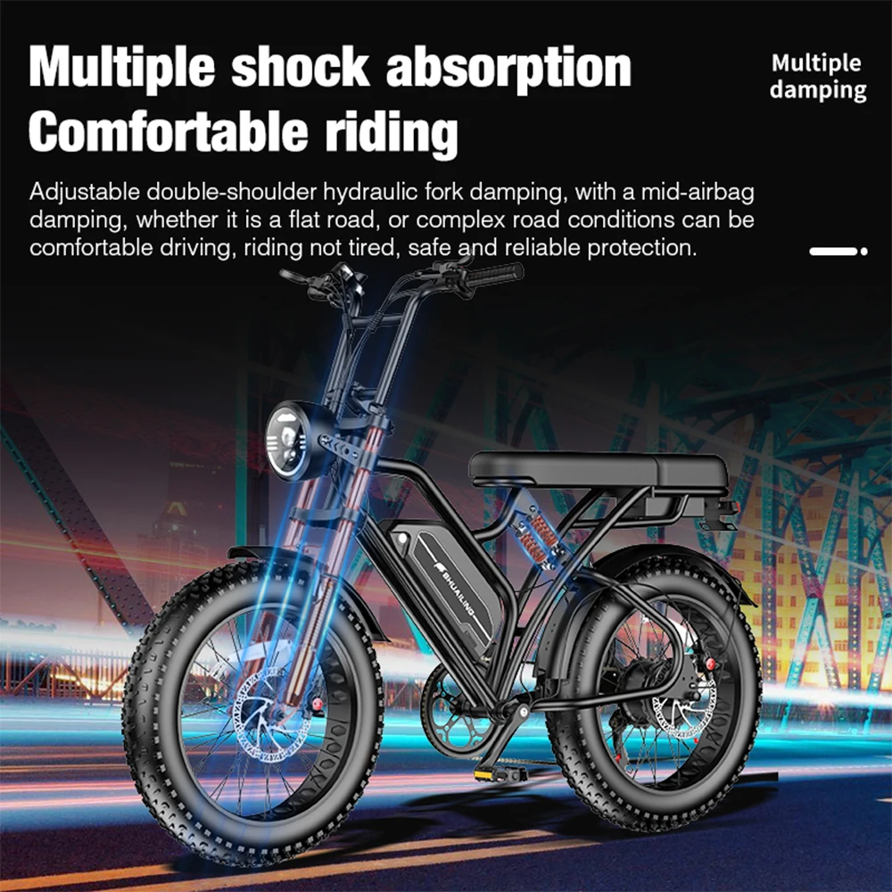 500W Electric Bicycle 48V 30AH Adult Mountain Ebike 20 Inch Men's Road Hydraulic Oil Brake Dual Shock Absorber with Battery