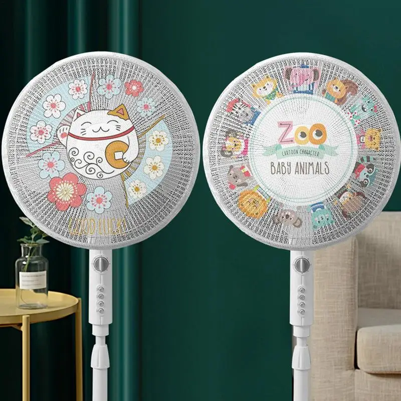 Cartoon Pedestal Fan Dust Cover Finger Protection Mesh for Kids Children Stand Up Round
