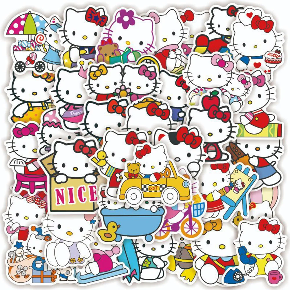 

10/30/50pcs Kawaii Hello Kitty Decorative Stickers for Diary Scrapbooking Skateboard Suitcase Luggage Car Waterproof Decals Toys