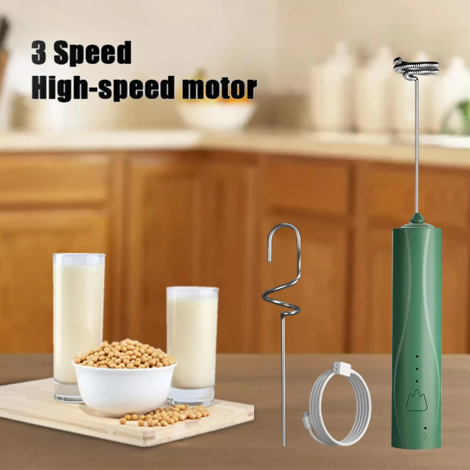 Handheld Milk Frother 3 Speeds Whisk Coffee for Latte Matcha Egg 5