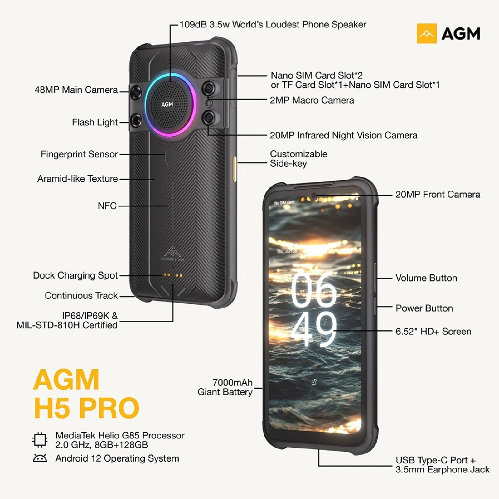 AGM H5 Pro Rugged Smartphone 6.52\