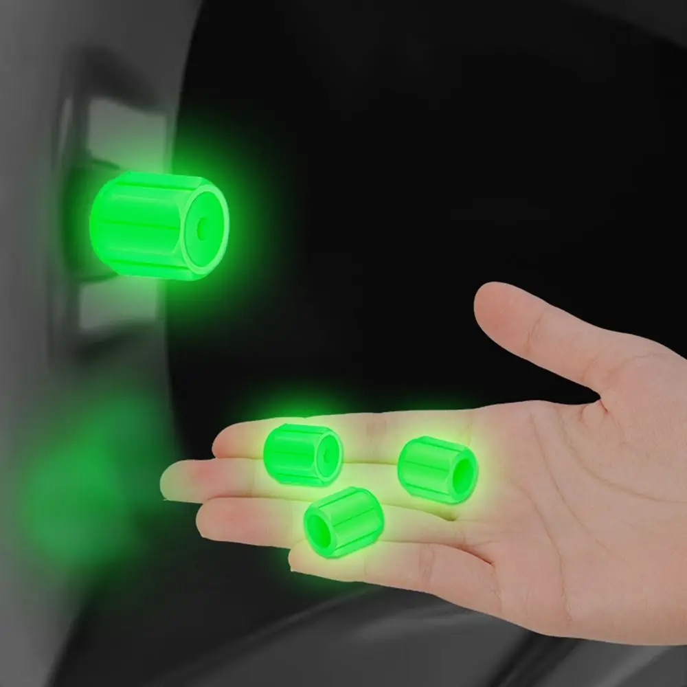 4PCS Luminous Car Valve Caps Tyre Valve Stem Air Dust Rim Cover Glow In Dark Accessories