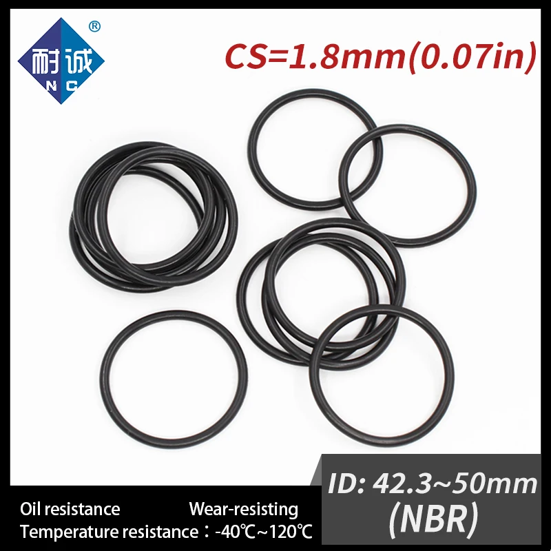 20 개/몫 고무 링 NBR 씰링 O 링 CS1.8mm 두께 ID42.3/43.7/45/46.2/47.5/48.7/50mm 니트릴 O 링 씰 가스켓 링