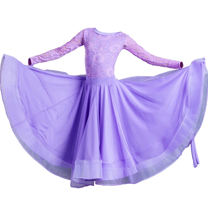 New Ballroom Dance Competition Dress For Girls Long Sleeved Lace Tops Skirts Suit Waltz Rumba Modern Dance Clothing DN12893
