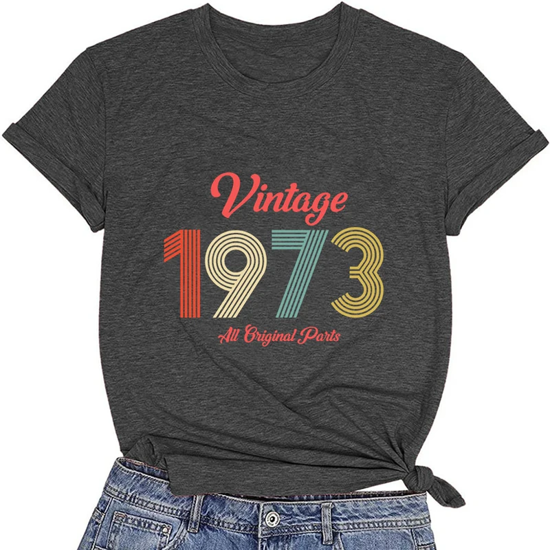 

(Футболка премиум-класса) Новые популярные винтажные футболки 1973 Модные женские летние футболки для девочек повседневные топы с коротким рукавом и круглым вырезом футболки