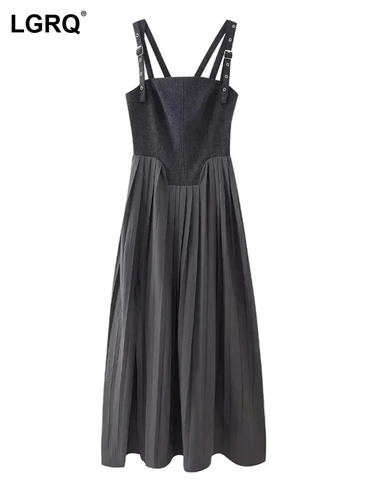 

Женское плиссированное платье-комбинация LGRQ, оригинальное элегантное однотонное платье с открытой спиной, модель 19Z1722 на весну, 2024