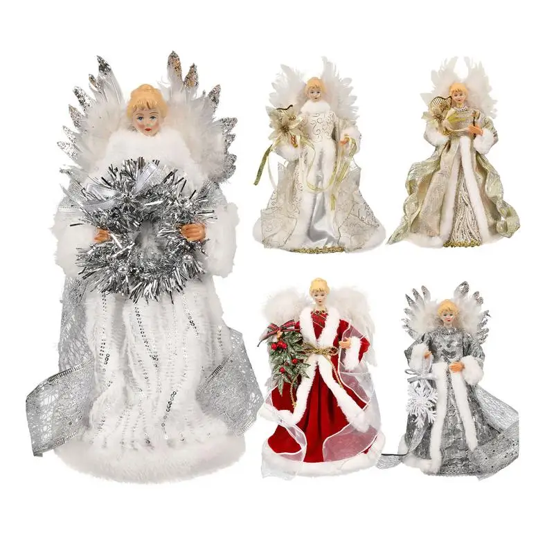 2025 Christmas Tree Topper Angel Fairy With White Feather Wings no light 3d Christmas Tree Top Decoration Ornament