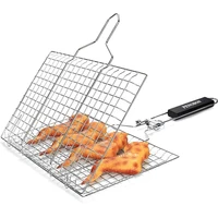 Grill Basket Folding Portable Stainless Steel BBQ Grill Basket With Handle for Fish Vegetables Shrimp Cooking Accessories 3