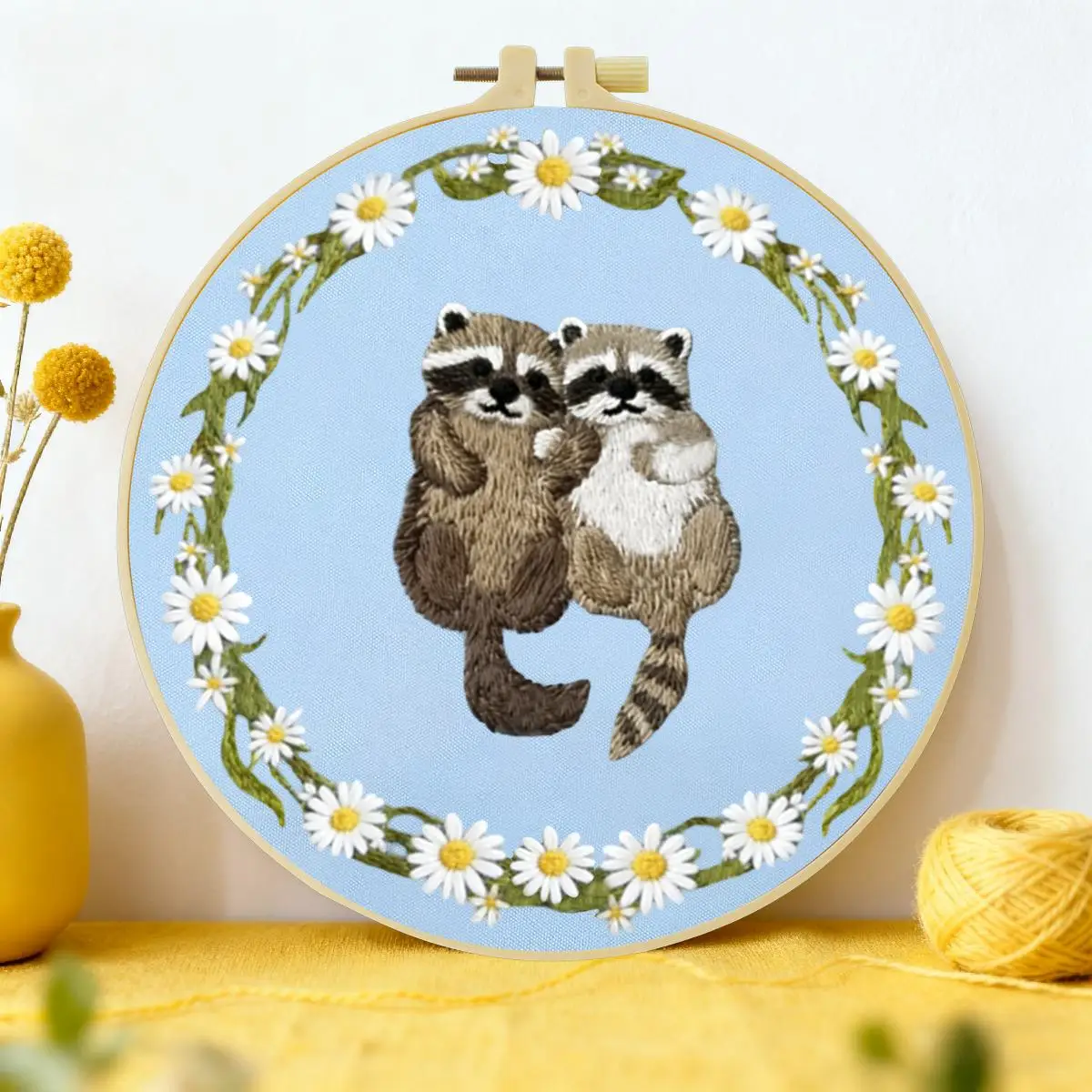 1 Stück 20X20CM/15X15CM 7,87/6,3 Zoll Waschbär-Stickerei-Starter-Kit DIY-Kit DIY-Stickerei-Set für Anfänger
