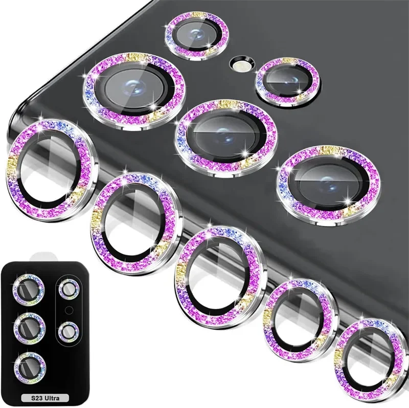 Sparkling Diamond Camera Lens Protector with Metal Ring and Tempered Glass Cover