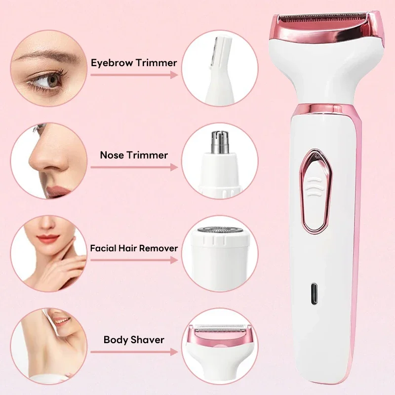 Electric hair remover 4 In 1 Painless Rechargeable Trimmer Women Body Razor Face Leg Armpit Bikini Pubic Shaver
