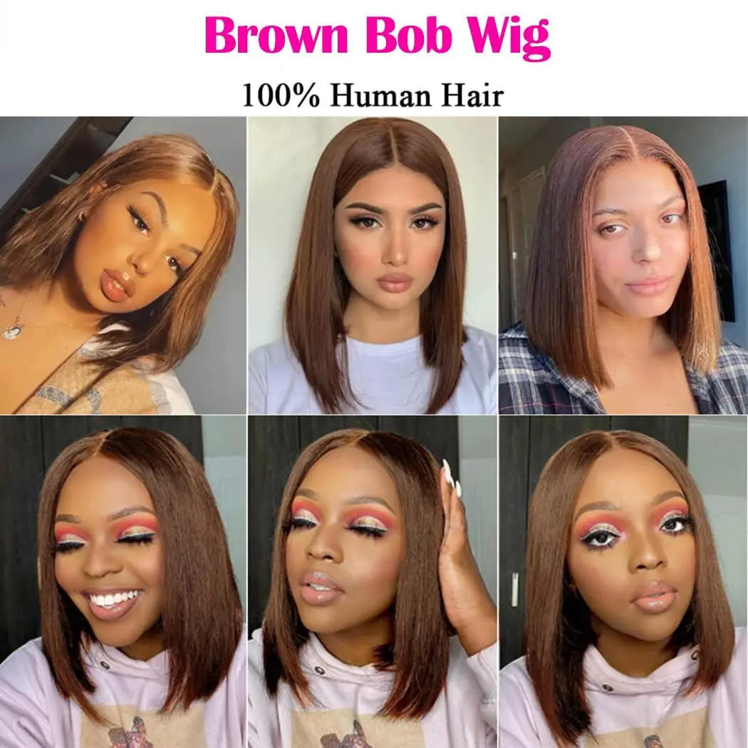 Wear Go Short Bob Wig Chocolate Brown Lace Front Wigs Bone Straight Bob Wig ISEE Hair Glueless PrePlucked Human Wigs Ready To Go images - 6