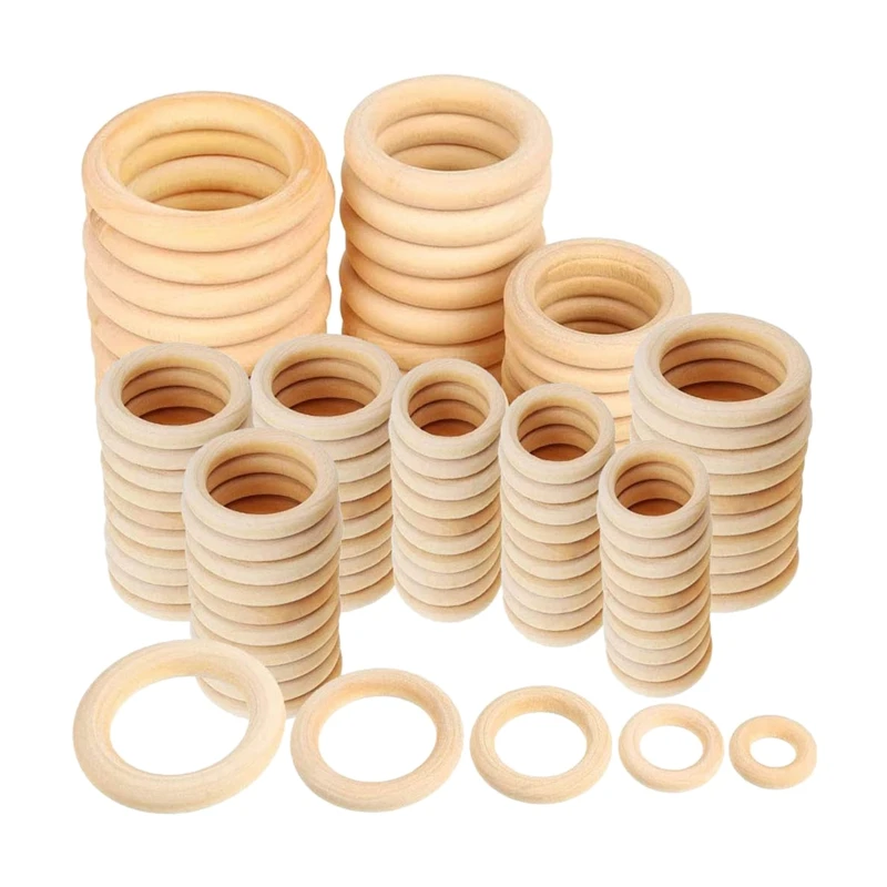 

120Pcs Natural Wood Rings Set, Unfinished Macrame Wooden Ring, Wood Circles For DIY Craft, Ring Pendant Jewelry Making