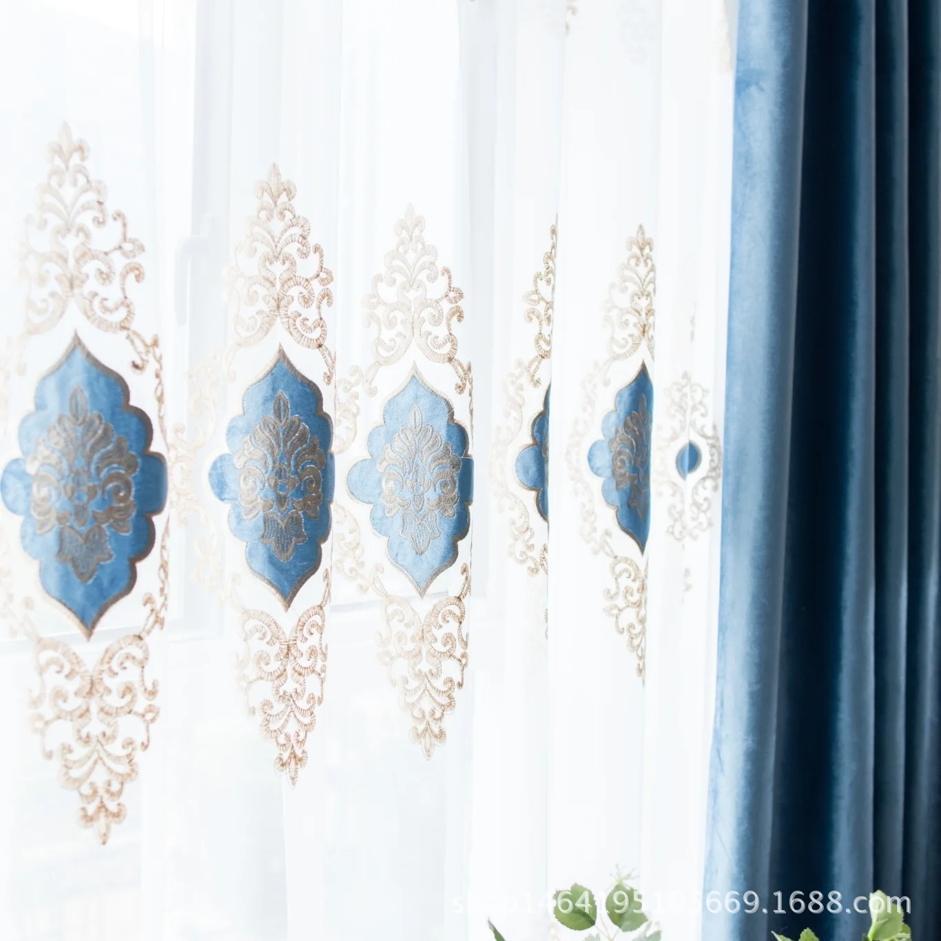 1PC Velvet Embroidered Window Screen European Style Small Fresh Translucent 4