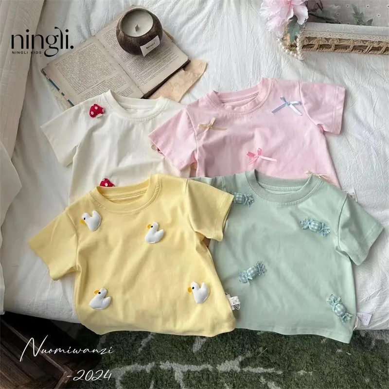 Children's Korean-Style Outdoor Fashion Three-Dimensional Cartoon LeisureTSummer Sweat-Absorbent Loose All-Match Short-Sleeved S