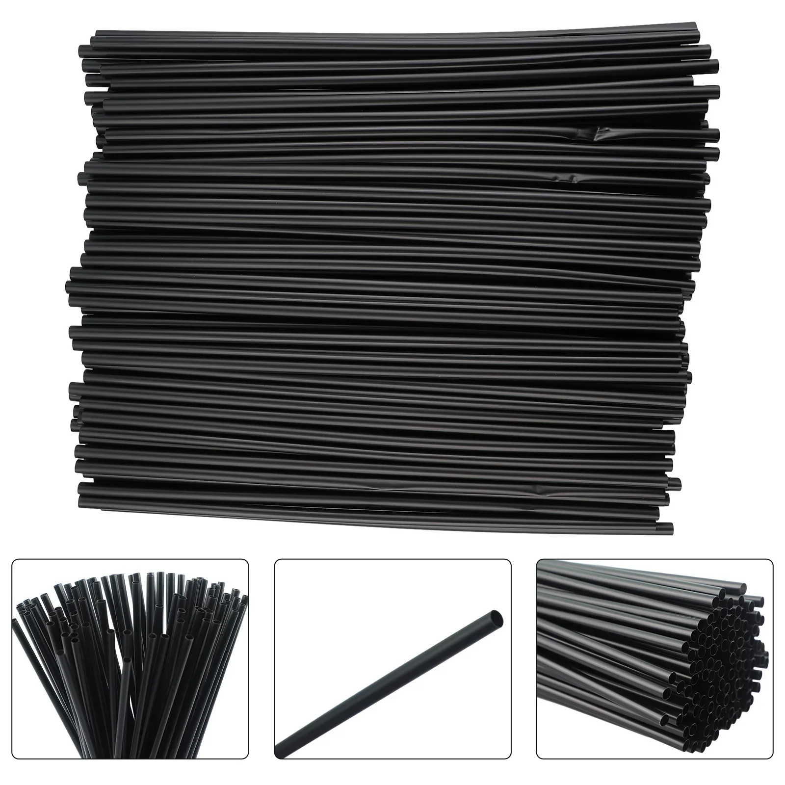 100pcs PP 260 X 6 Mm Black Bubble Tea Drinking Disposable Straws Plastic Tubes DIY 260mm Kitchen Dining Bar