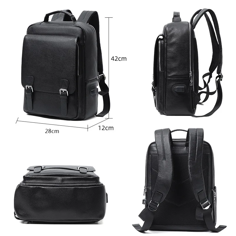 YIFANGZHE Genuine Leather Backpack with USB Charging Port,  Laptop Backpack 15.6 Inch For Men Working , Travel, School