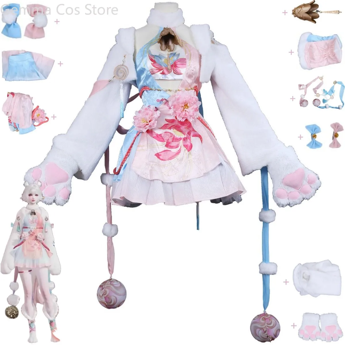 

Anime Game Naraka: Bladepoint Feria Shen Cosplay Costume Winter Dress Woolen Collar Cloak Shawl Bell Accessories Lovely Suit