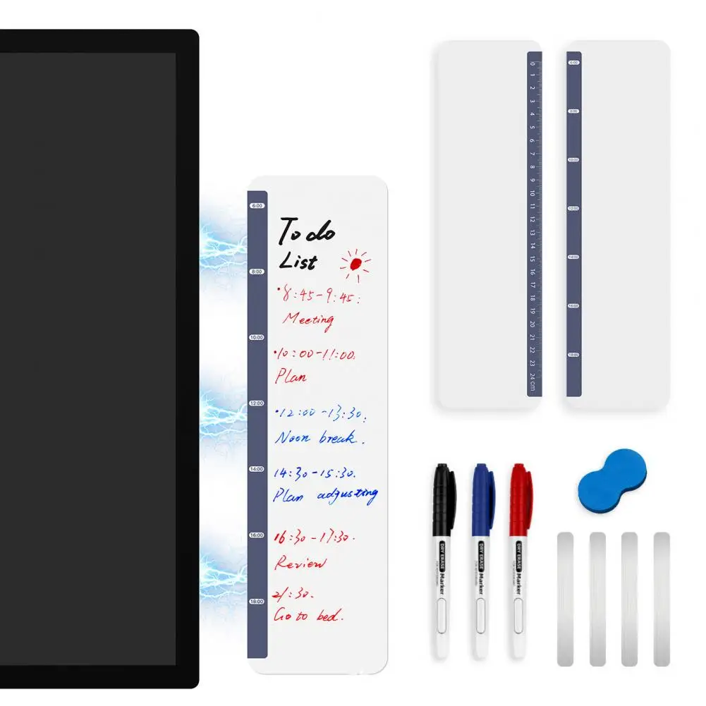 Removable Monitor Whiteboard Magnetic Monitor Memo Whiteboard with Self-adhesive Metal Strips 2 Pack Desk for Computer