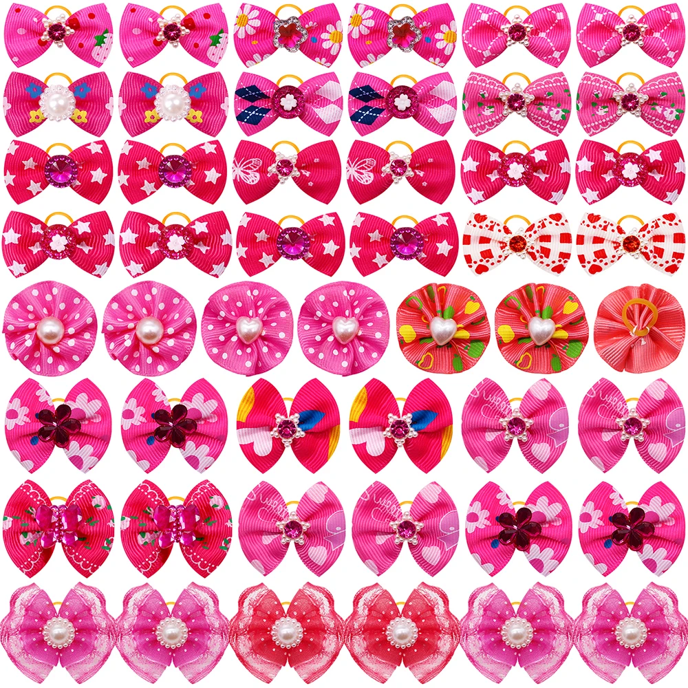 

200pcs Valentine's Day Pet Dog Hair Bows Small Dog Cat Bows Grooming Accessories For Dog Headwear Rubber Bands Pet Products