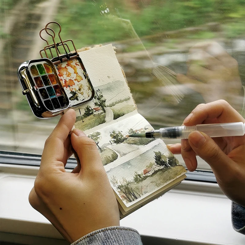 12-grid Mini Portable Watercolor Palette Mirror Paint Box Pigment Moisturizing Box Travel Sketch Painting Art Supplies