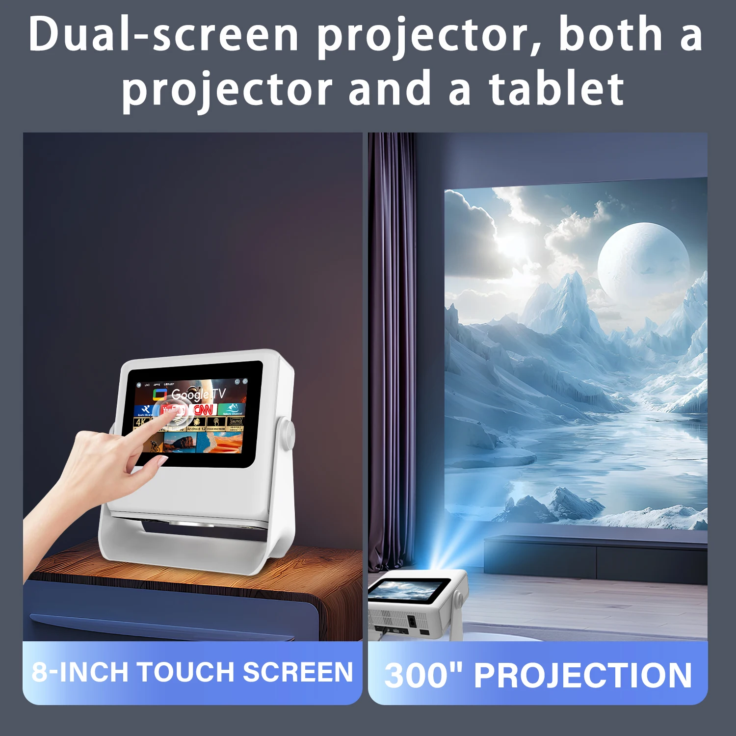스마트 3-in-1 프로젝터 태블릿 스피커 7인치 1080P 4K 자동 초점 180도 ° 안드로이드 12 WiFi BT HDMI 휴대용 기기 회전