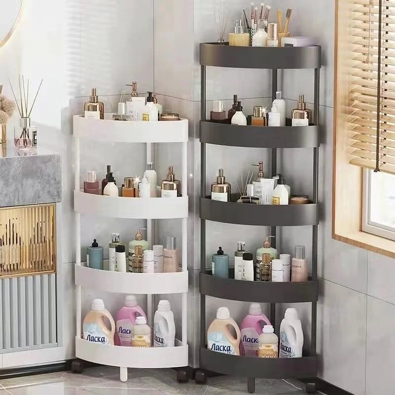 

Trolley Organizer Auxiliary Cart With Wheels Kitchen Furniture Shelf Toilet Bathroom Triangle Corner Storage Multi-layer Plastic