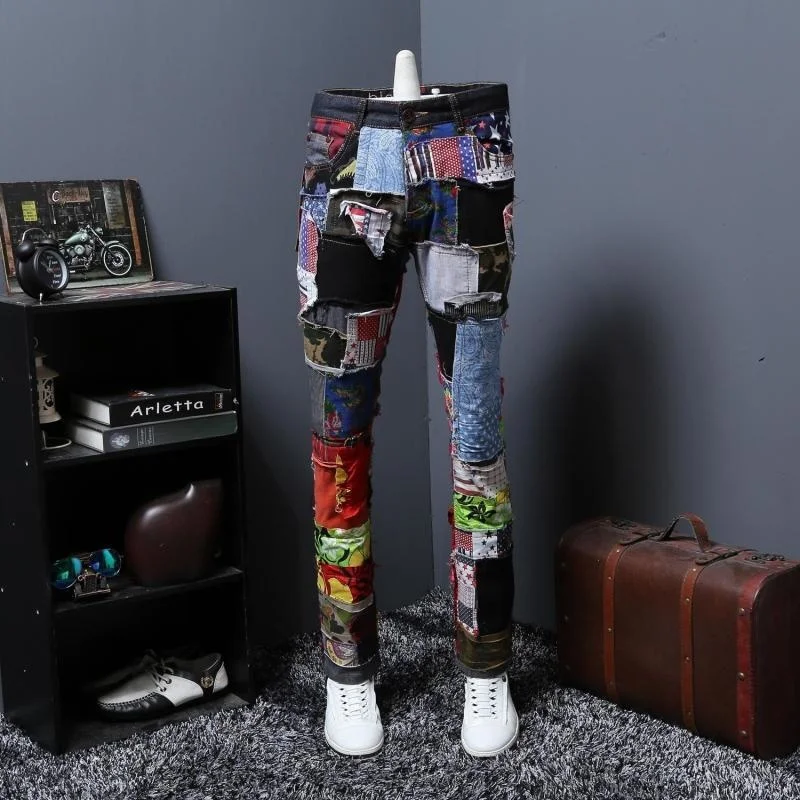 

Split Joint Personality Autumn Leisure Time Jeans Male Beggar Pants Long Pants Trend Directly Canister Self-cultivation Youth