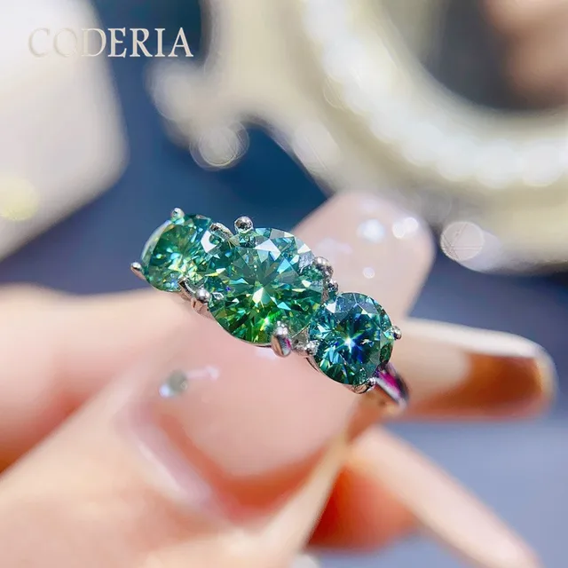 Green Moissanite 4 Carat Sterling Silver Ring