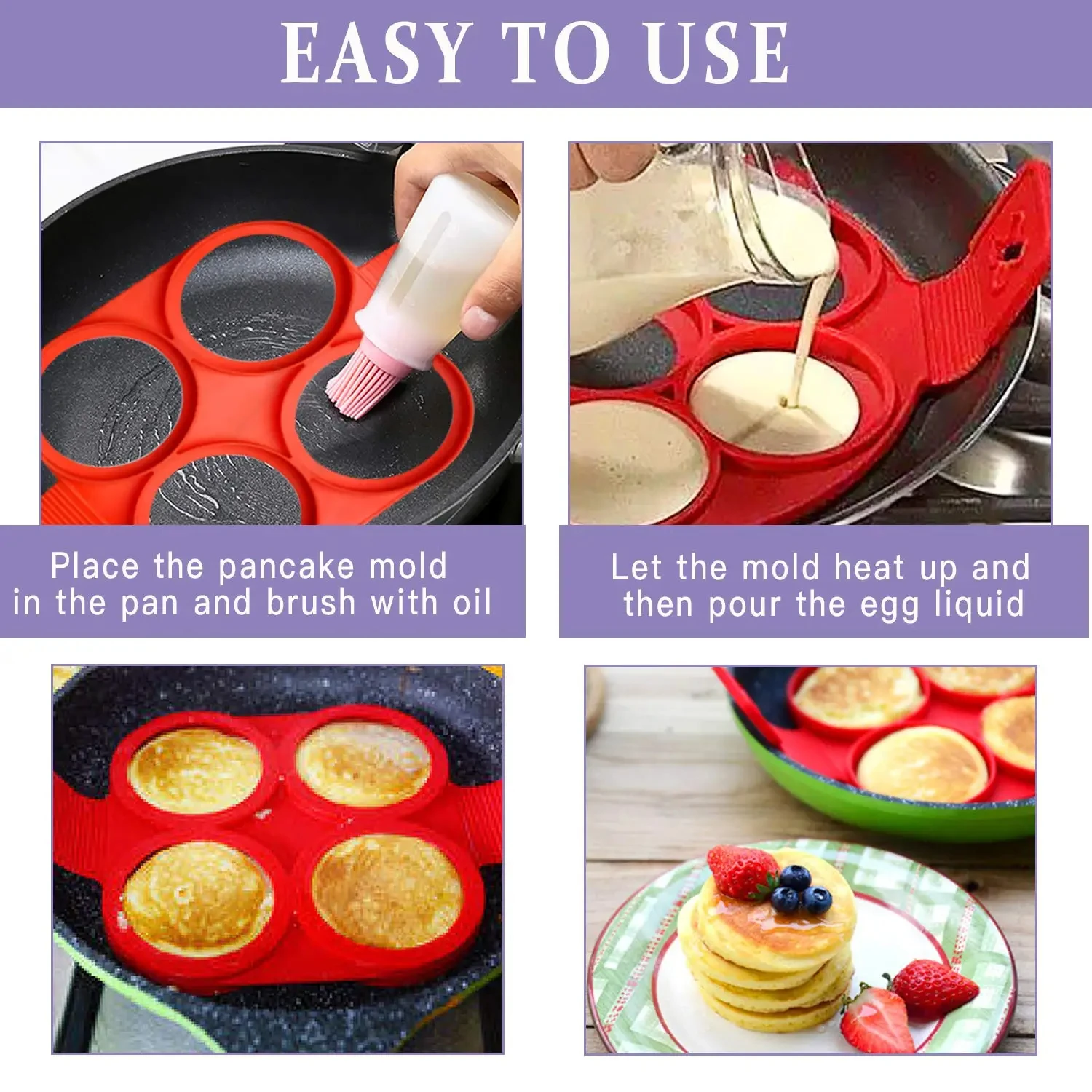 Silicone Egg Pancake Ring Multi-function Non-stick Pancake Mold Egg Pot Frying Molding for Kitchen Baking Accessories