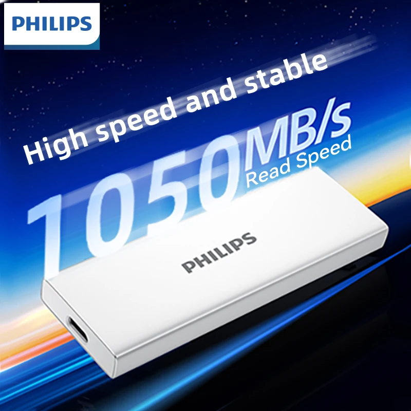 필립스 휴대용 SSD, 외장 하드 드라이브, 최대 속도 1050MB/s, USB 3.2 Gen 1, 게임 및 학생용 안정적인 저장 장치